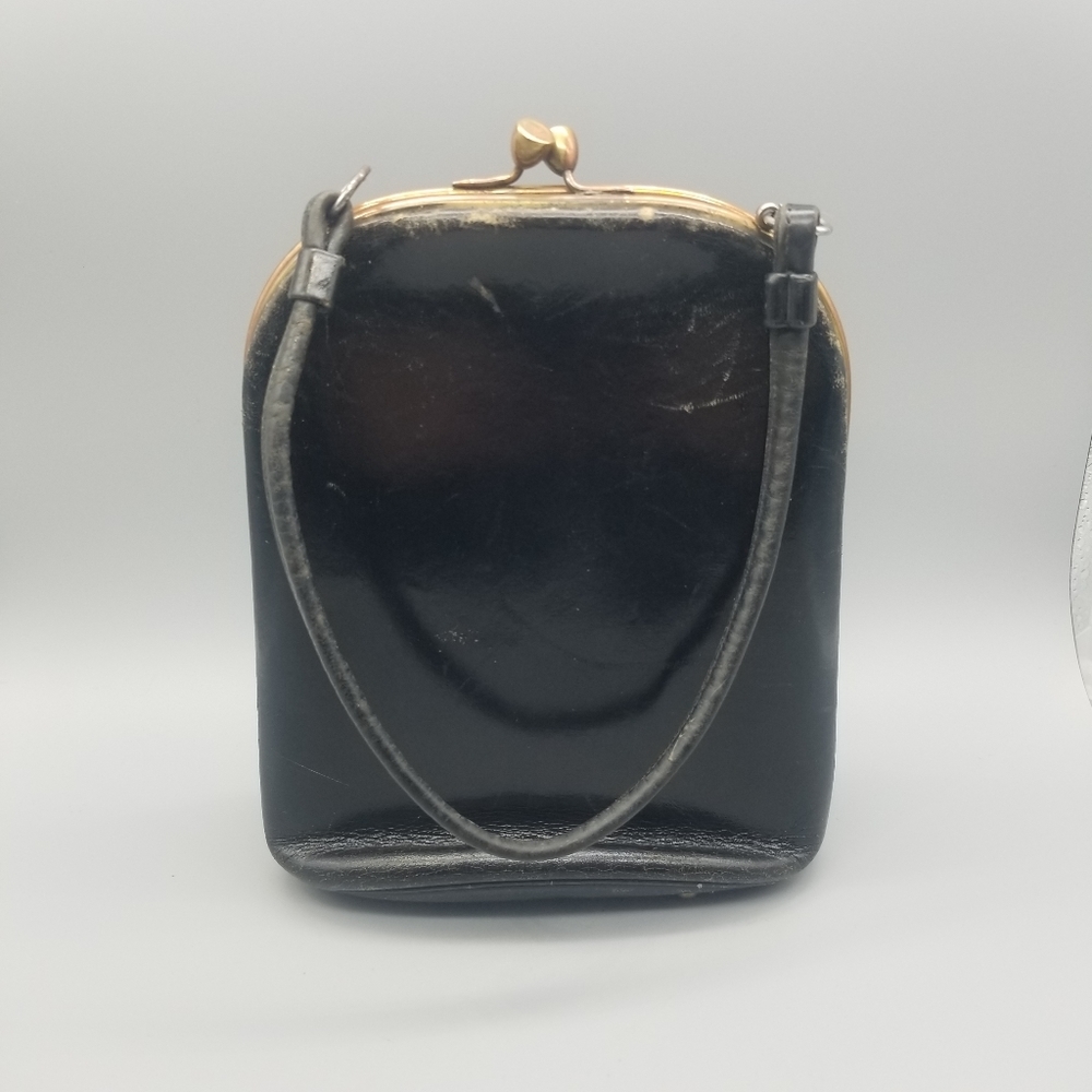 Vintage Classic Black Elite Handbag Brass Feet & Clasp